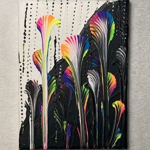 Abstract Neon Flowers Acrylic Painting on 5X7” Stretched Canvas